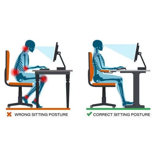 آموزش نحوه صحیح نشستن برای جلوگیری از فشار بر ستون فقرات و پیشگیری از درد کمر در مبتلایان به استئوپروز.